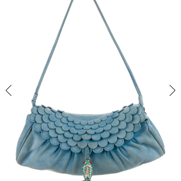 Celine Blue Scalloped Shoulder Bag - Picture 1 of 2